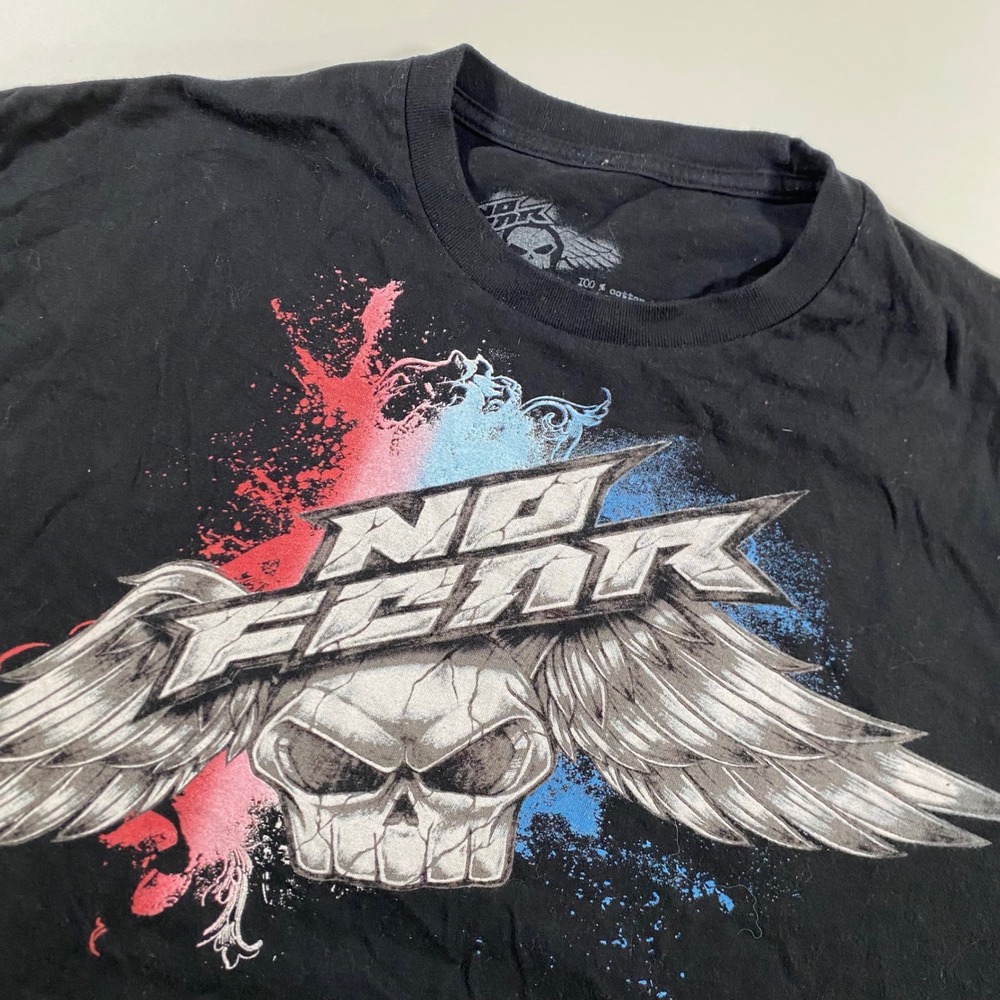 No Fear Mens Black Winged Skull Graphic T-Shirt XL Short Sleeve Cotton Tee